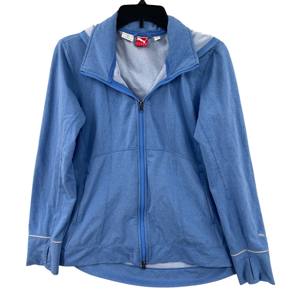 Puma DryCell Full Zip Hoodie Size L Blue Thumbhole Athletic Running Activewear